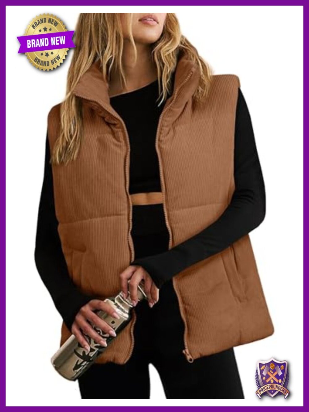 Quilted Puffer Vest Stand Collar Zip Up Pockets Sleeveless Fall Winter